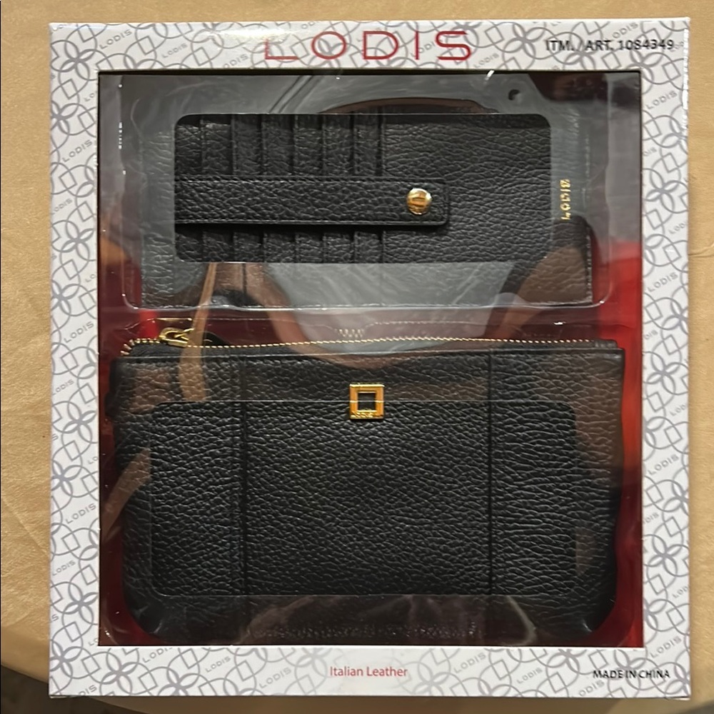 Lodis Black Italian Leather Wallet and Keychain Set